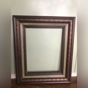 Vintage Brown And Green Wood Picture Frame Holds A 11 X 14 Photo, MCM Gold Tone